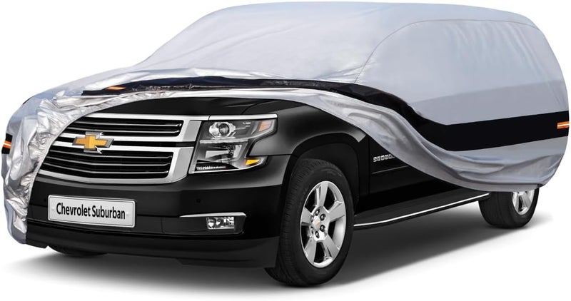 Holthly 10 Layers SUV Car Cover Custom Fit for Chevrolet Chevy Suburban (1973-2024) Waterproof All Weather for Automobiles, Outdoor Full Cover Rain Sun UV Protection.Silver - Image 1
